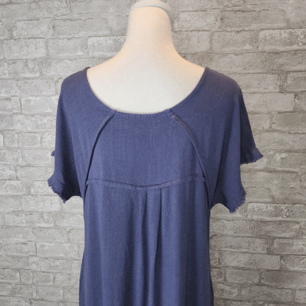 Umgee Maxi Dress Blue Linen Blend High Low Hem Boho Resort Small - Picture 6 of 8